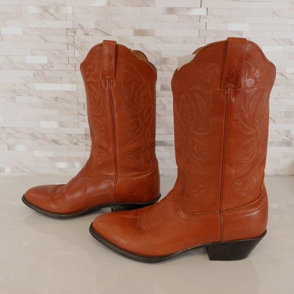 Road Wolf Boots 7 M Women Western Cowboy Outland Leather Rodeo Daisy Duke Cognac - Picture 3 of 16